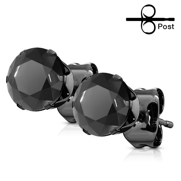 Pair of Black IP Plated 316L Surgical Stainless Steel Stud Earring with Round Bl - Picture 1 of 1